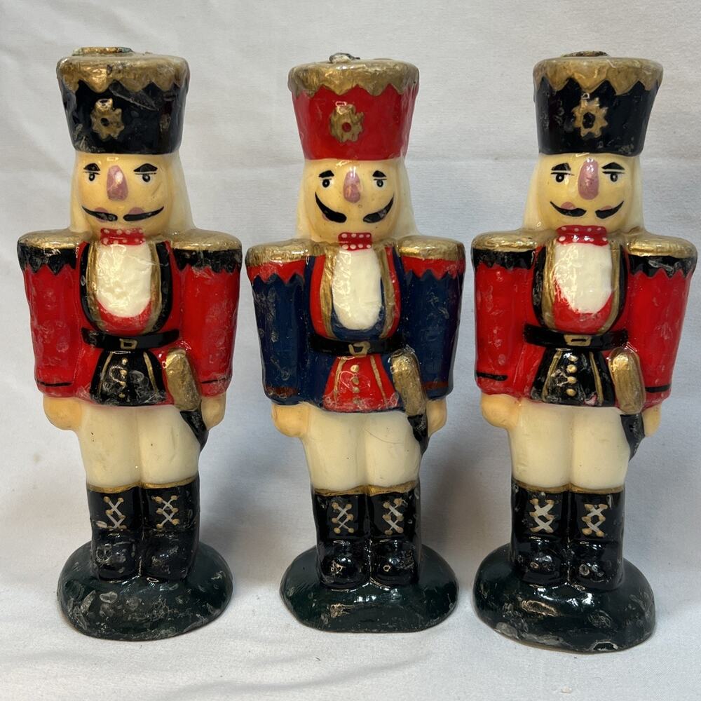 Vintage Nutcracker Soldiers Holiday Wax Candles Figurines 1990s Set of 3